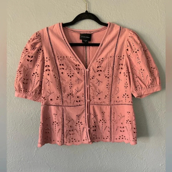 Liv Los Angeles | eyelet | button | puff sleeve | mauve | short sleeve | s - Picture 1 of 12